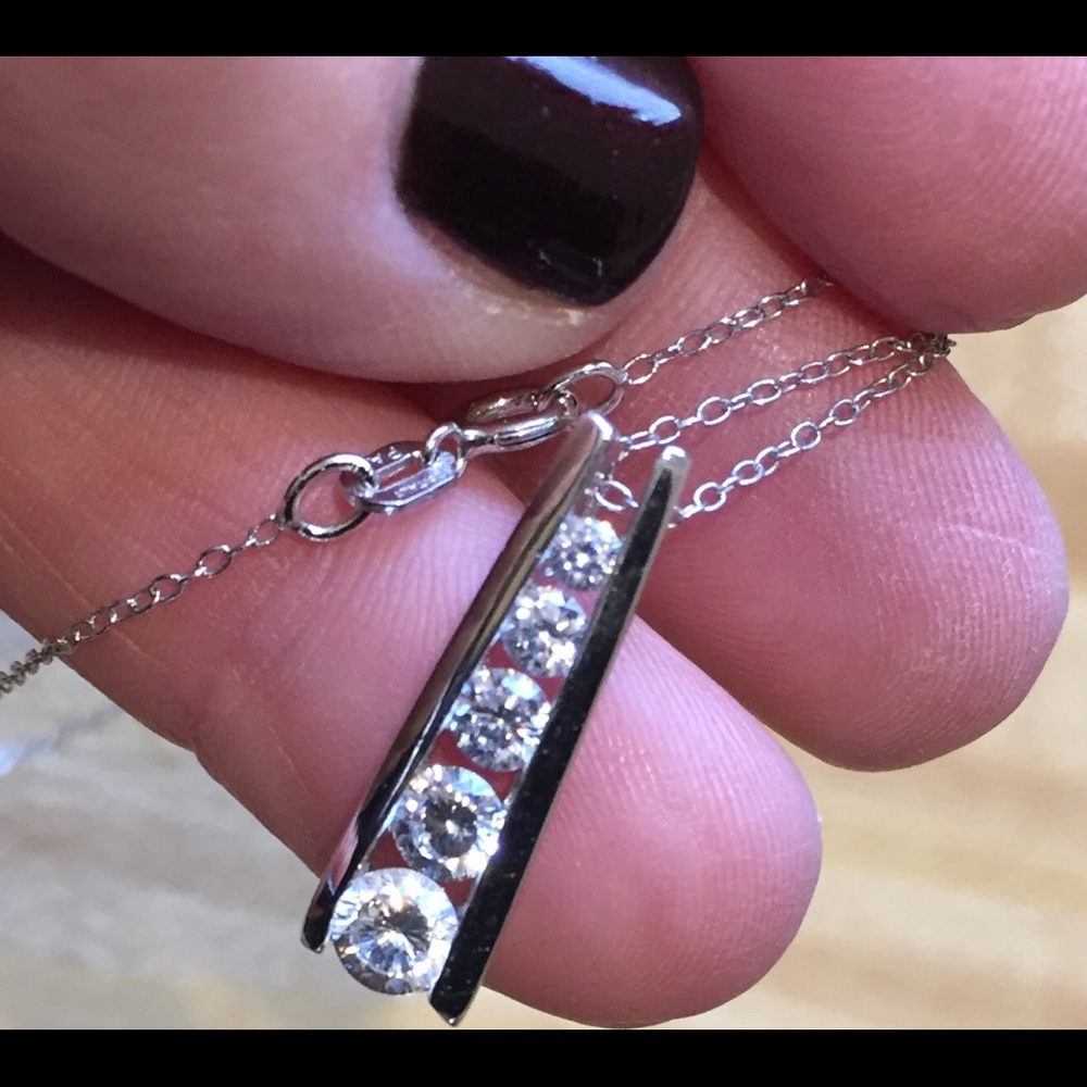 NWT~Contemporary Sterling Silver CZ Necklace